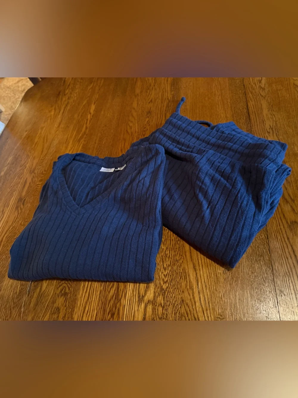 Serra Women's XL Navy Ribbed Lounge Set 2 Piece Drawstring Knit Top Pants